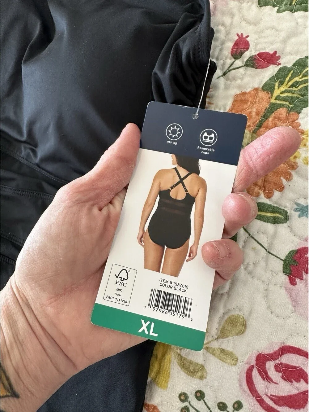 NWTS Lands End Black One Piece Mesh Detail Slimming Classic Swimsuit Size XL